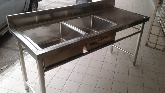 6FT Stainless Steel Double Sink wt Side Table